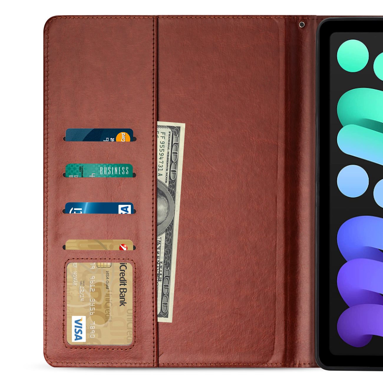 Reiko Leather Folio Cover Protective Case for 8" iPad mini 4/5/6 In Brown