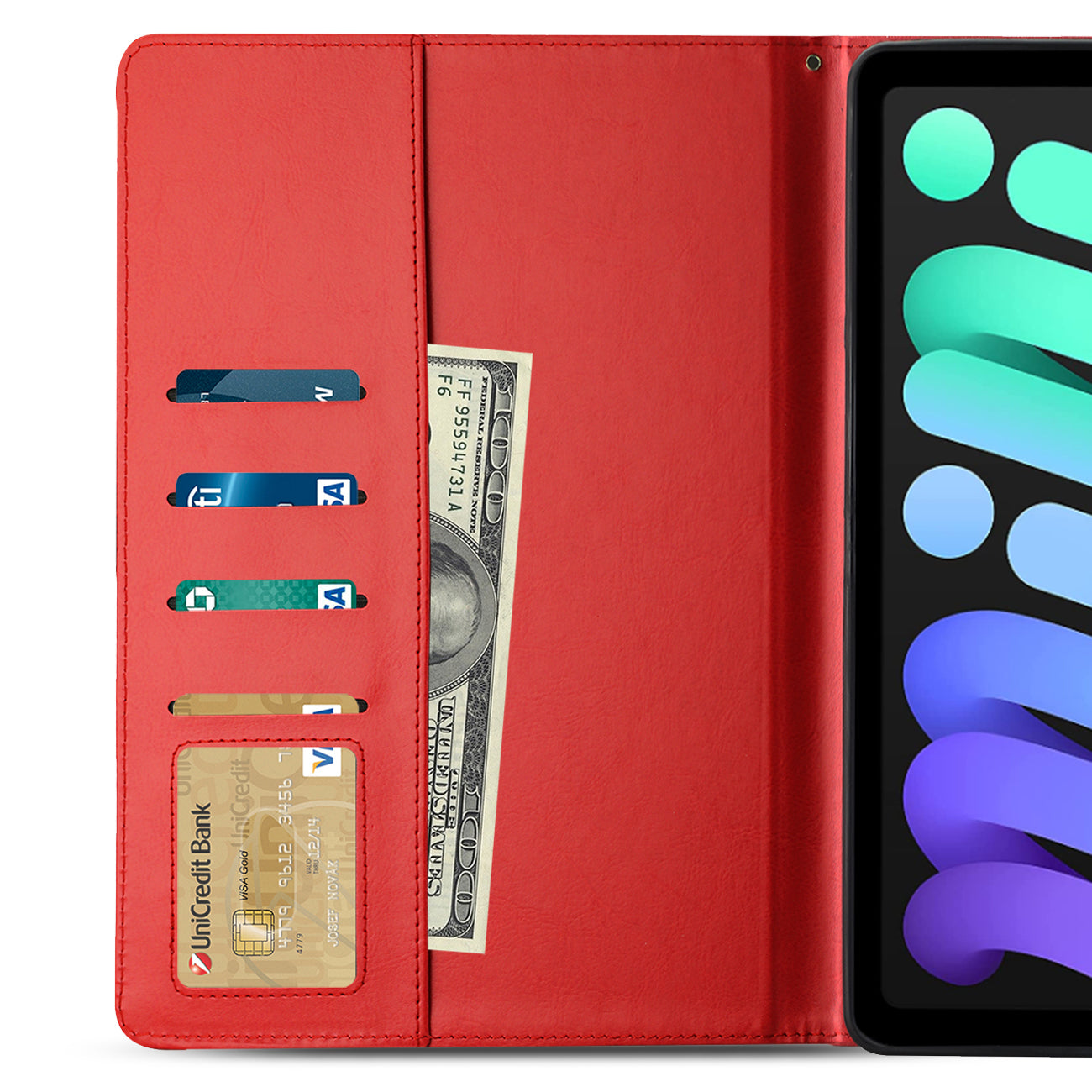 Reiko Leather Folio Cover Protective Case for 8" iPad mini 4/5/6 In Red