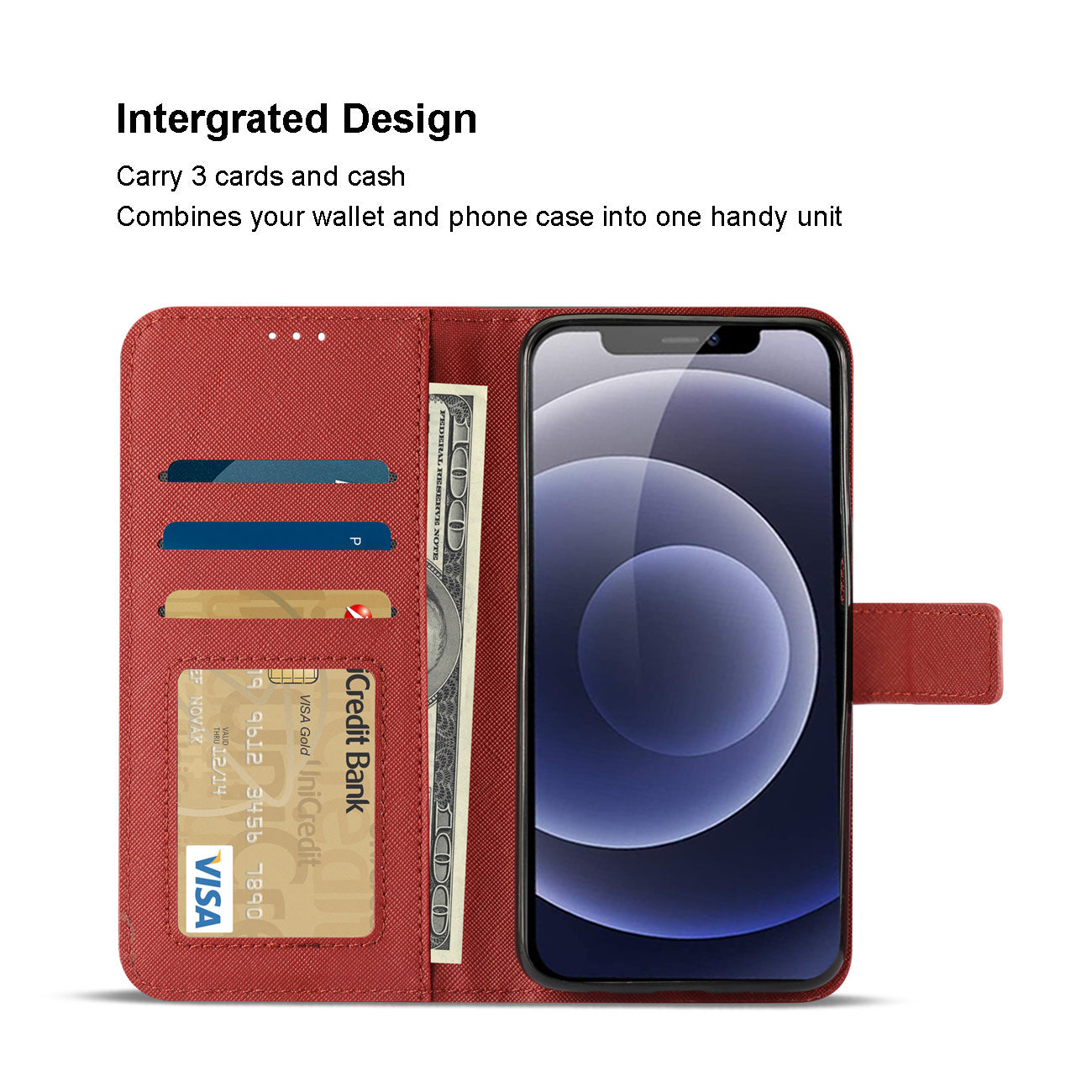 Case Slim Stand With Card Slots Apple iPhone 12 Mini Red Color