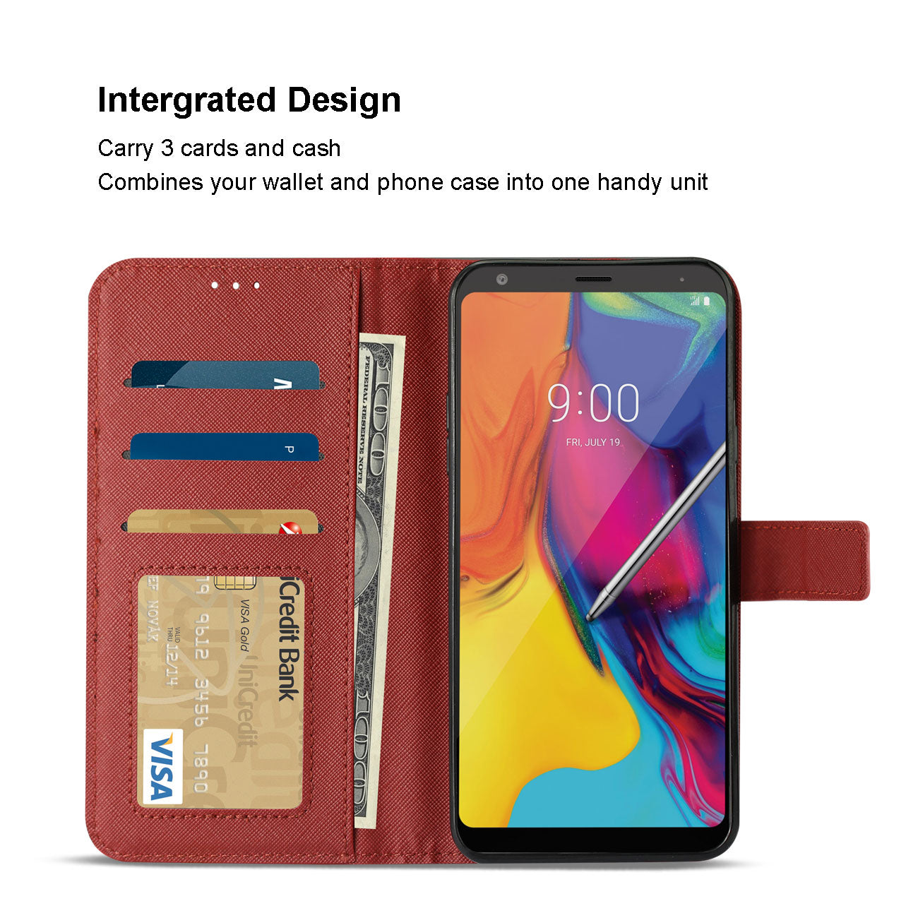 Wallet Case 3-In-1 LG Stylo 5 Red Color