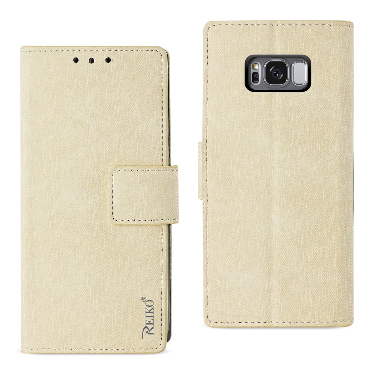 Wallet Case Denim Gummy Inner Shell Kickstand Function Samsung Galaxy S8 Edge/ S8 Plus Beige Color