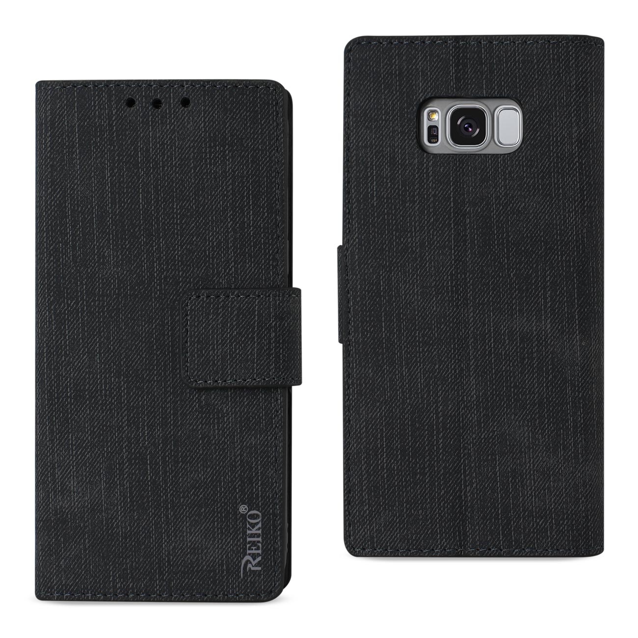 Wallet Case Denim Gummy Inner Shell Kickstand Function Samsung Galaxy S8 Edge/ S8 Plus Black Color