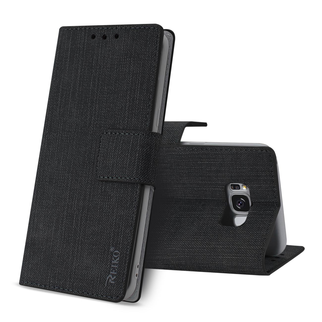 Wallet Case Denim Gummy Inner Shell Kickstand Function Samsung Galaxy S8 Edge/ S8 Plus Black Color