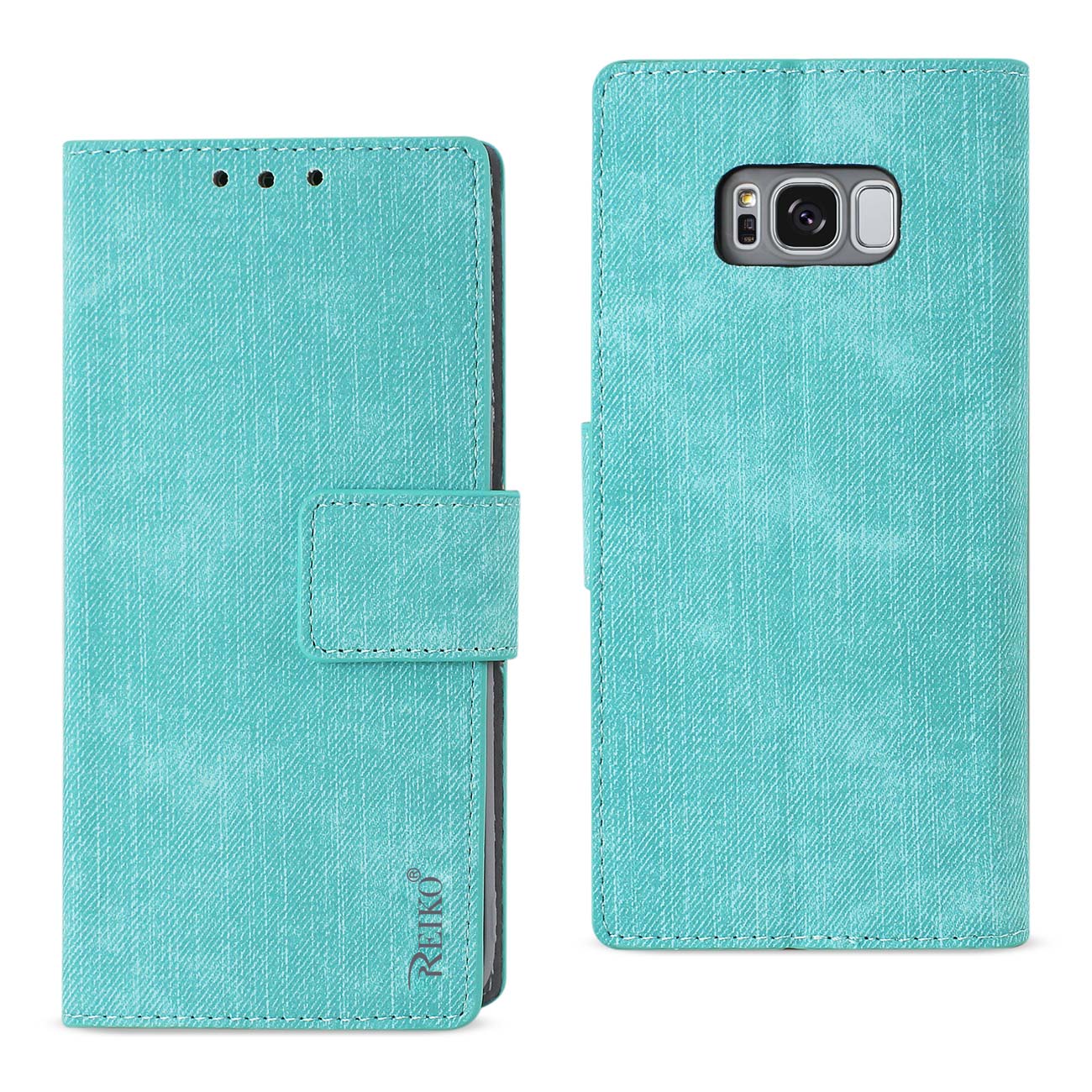 Wallet Case Denim Gummy Inner Shell Kickstand Function Samsung S8 Edge/ S8 Plus Blue Color