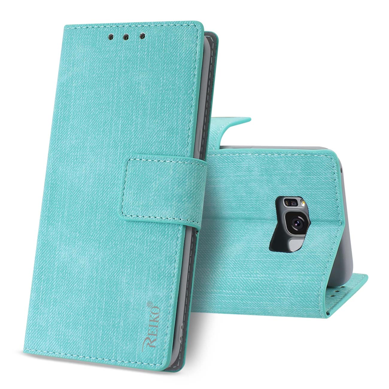 Wallet Case Denim Gummy Inner Shell Kickstand Function Samsung S8 Edge/ S8 Plus Blue Color