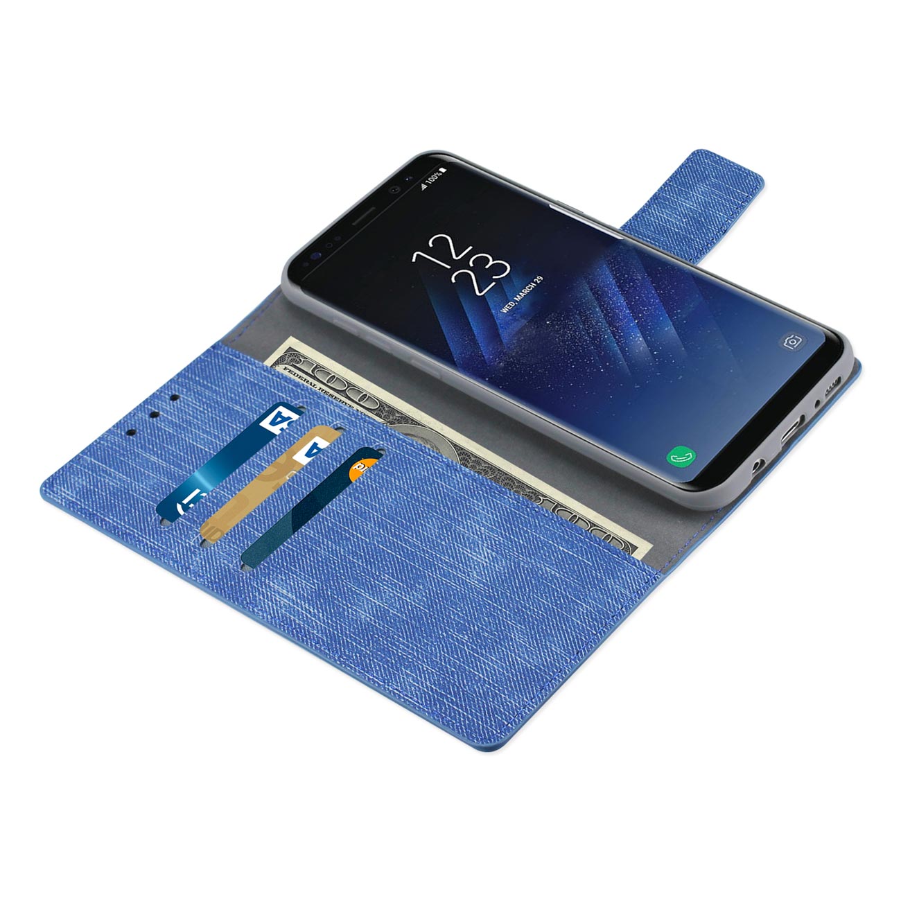 Wallet Case Denim Gummy Inner Shell Kickstand Function Samsung S8 Edge/ S8 Plus Navy Color
