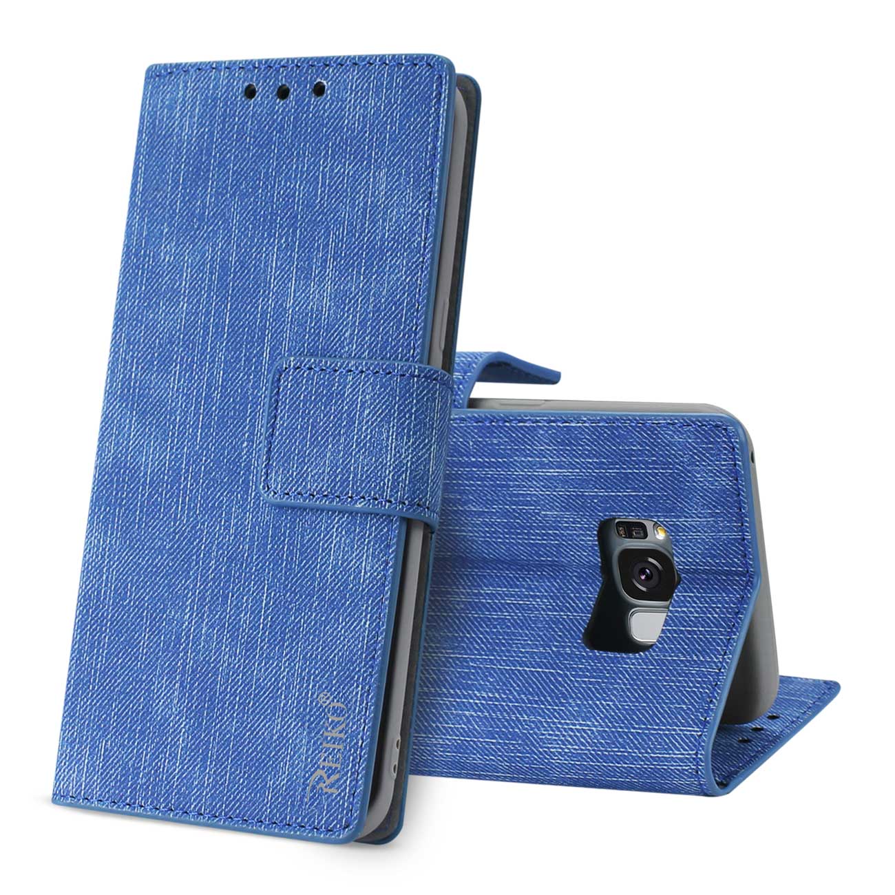 Wallet Case Denim Gummy Inner Shell Kickstand Function Samsung Galaxy S8/ SM Navy Color