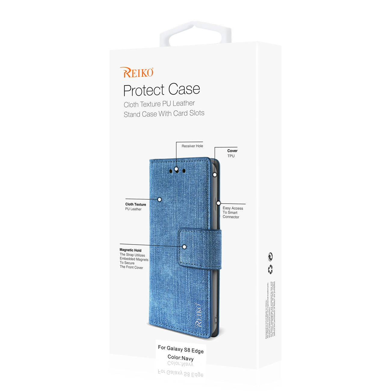Wallet Case Denim Gummy Inner Shell Kickstand Function Samsung Galaxy S8/ SM Navy Color