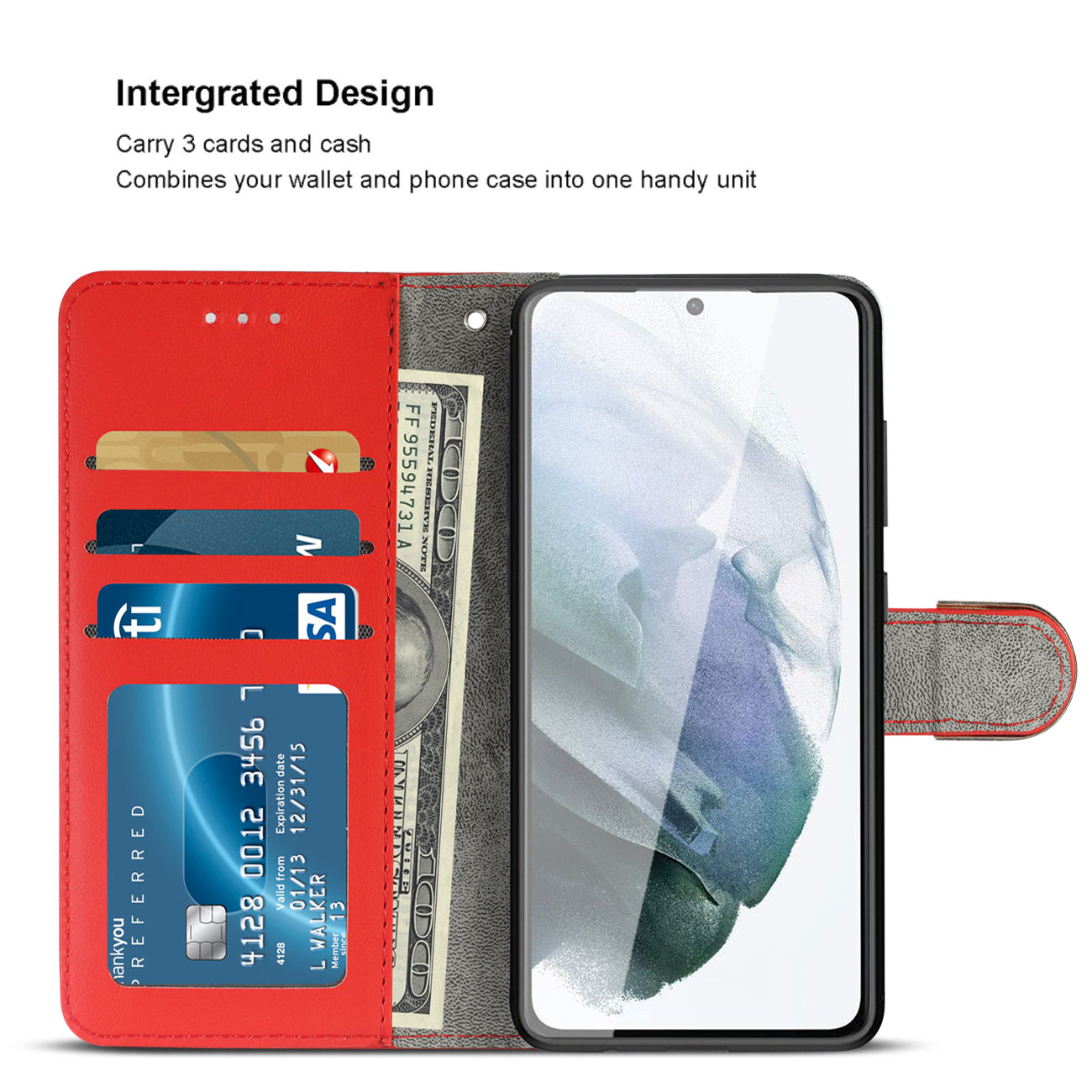 Wallet Case 3-In-1 Samsung Galaxy S21/ S30 Plus Red Color