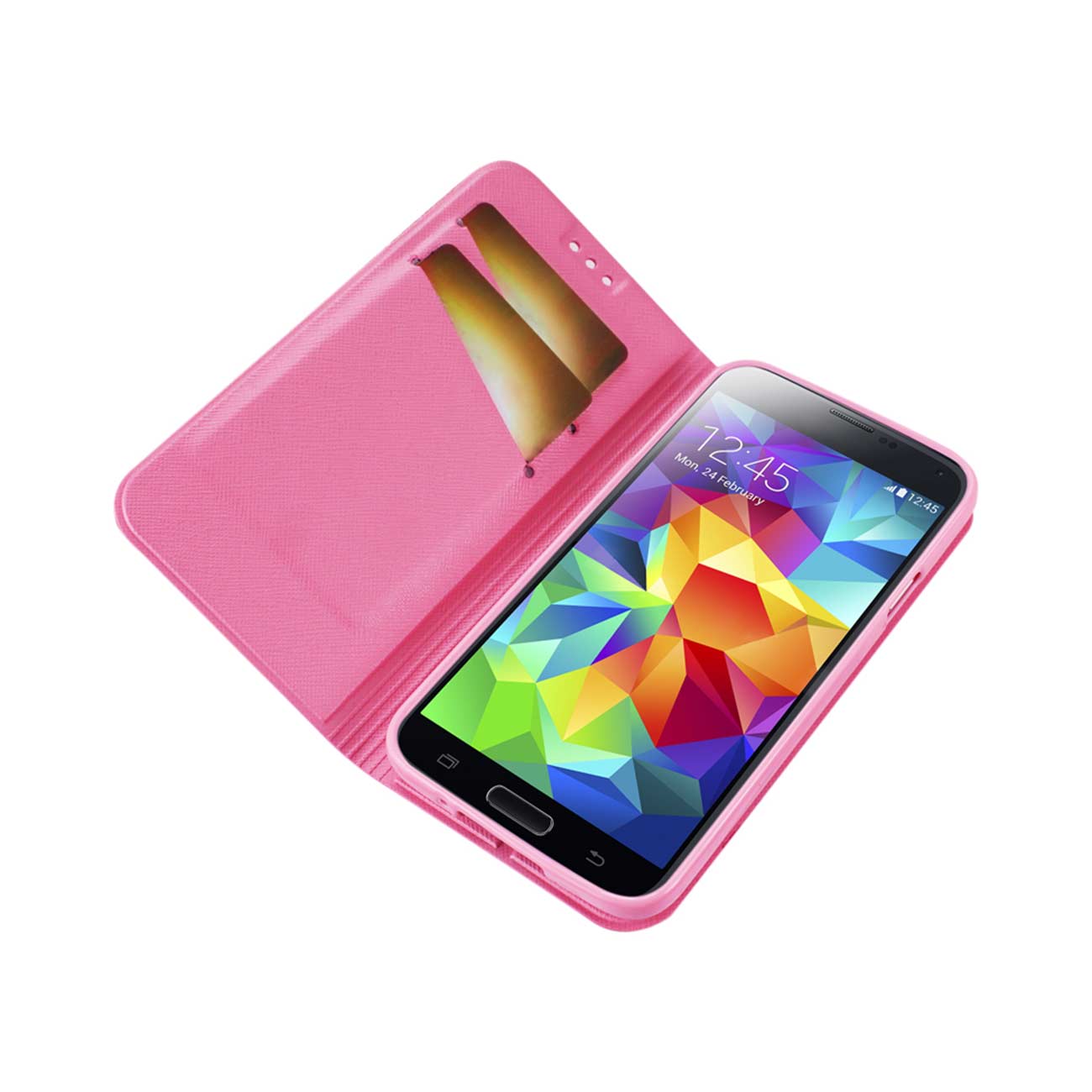 Wallet Cases Folio Samsung Galaxy S5 Pink White Color