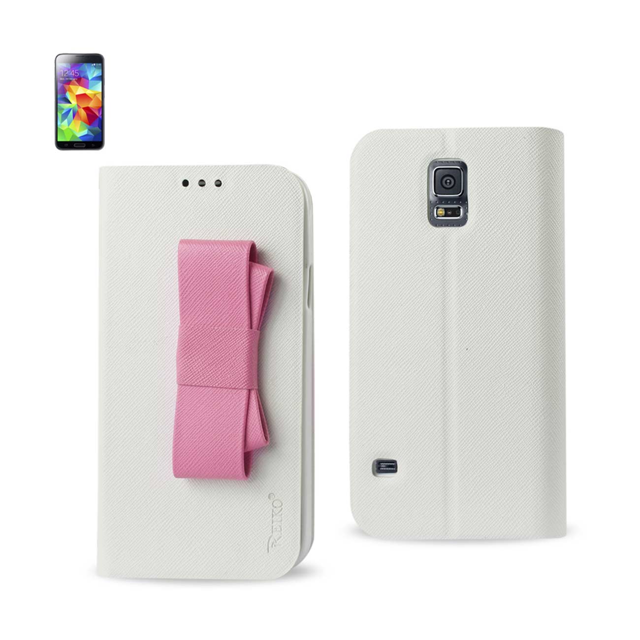 Wallet Cases Folio Samsung Galaxy S5 White Pink Color