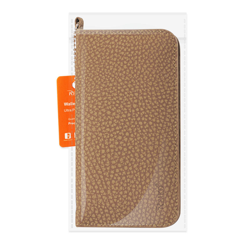 Universal Wallet Phone Case With Side Pockets And Magnetic Flap In Brown