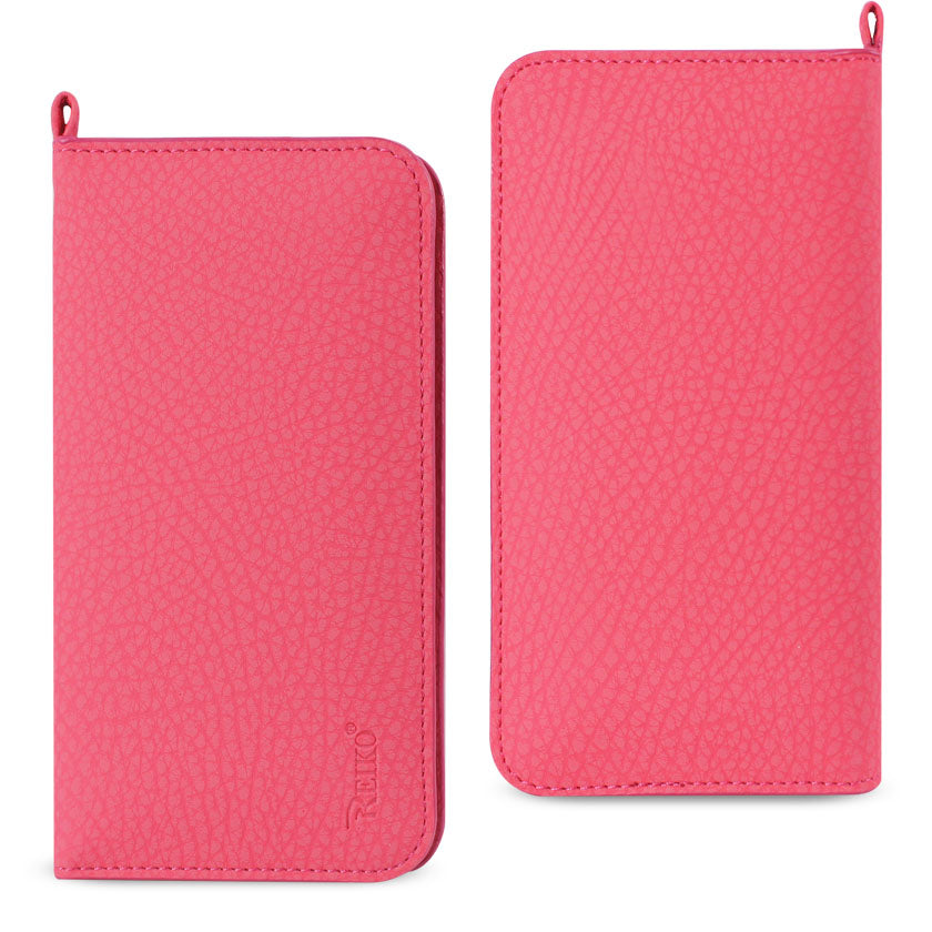 Universal Wallet Phone Case With Side Pockets And Magnetic Flap In Hot Pink