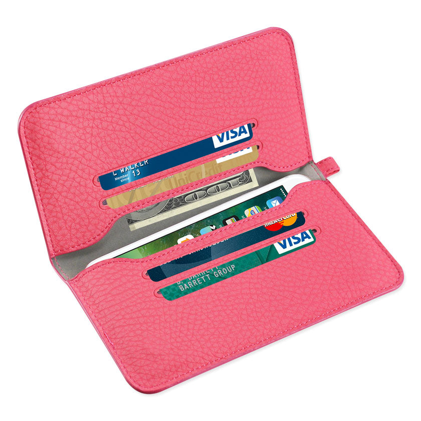 Universal Wallet Phone Case With Side Pockets And Magnetic Flap In Hot Pink