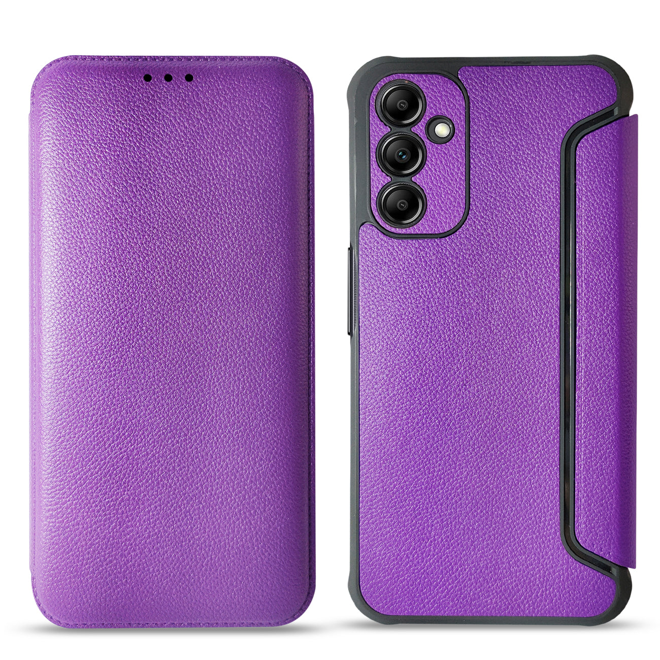 Wallet Phone Case Leather Magnetic Samsung Galaxy A14 5G Purple Color