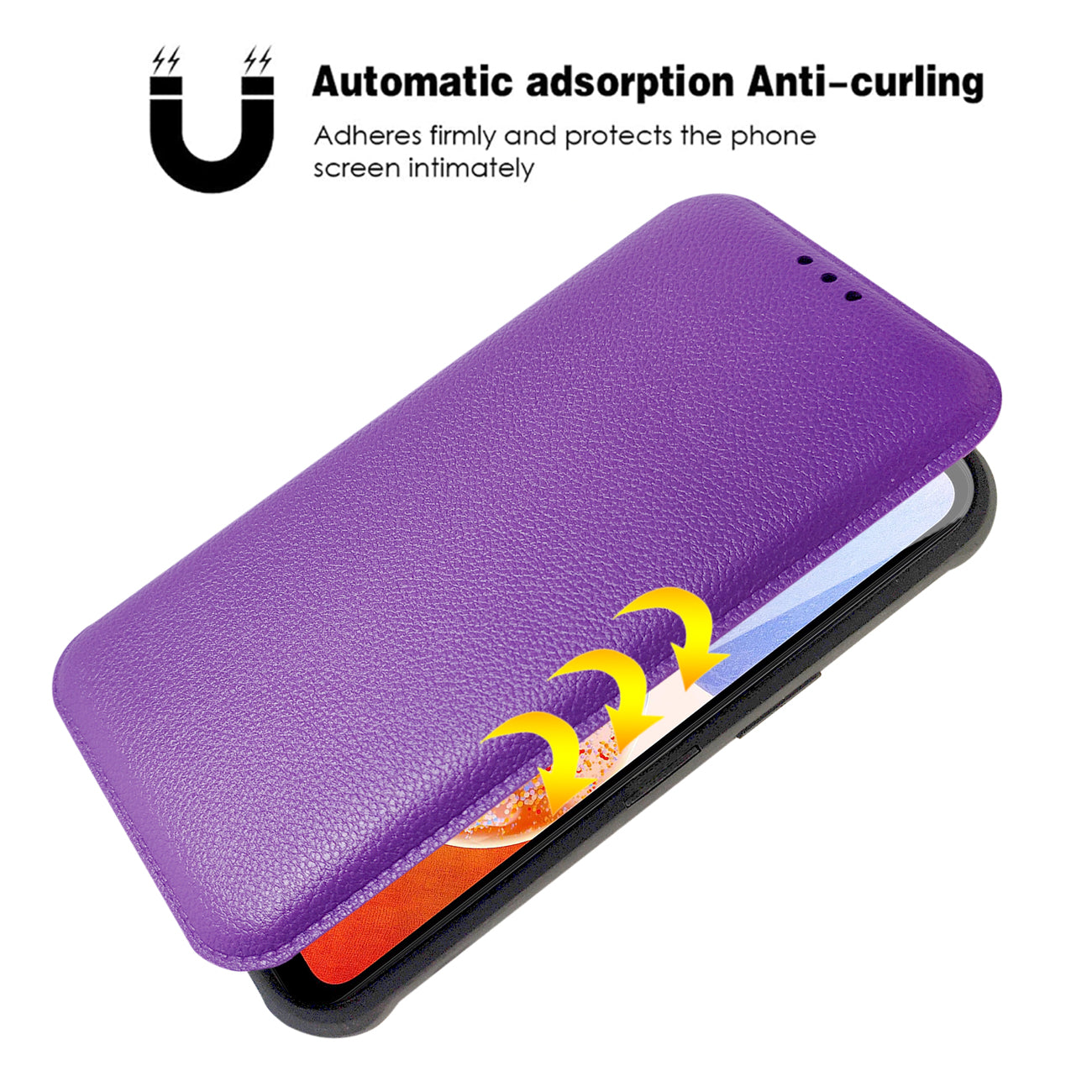 Wallet Phone Case Leather Magnetic Samsung Galaxy A14 5G Purple Color