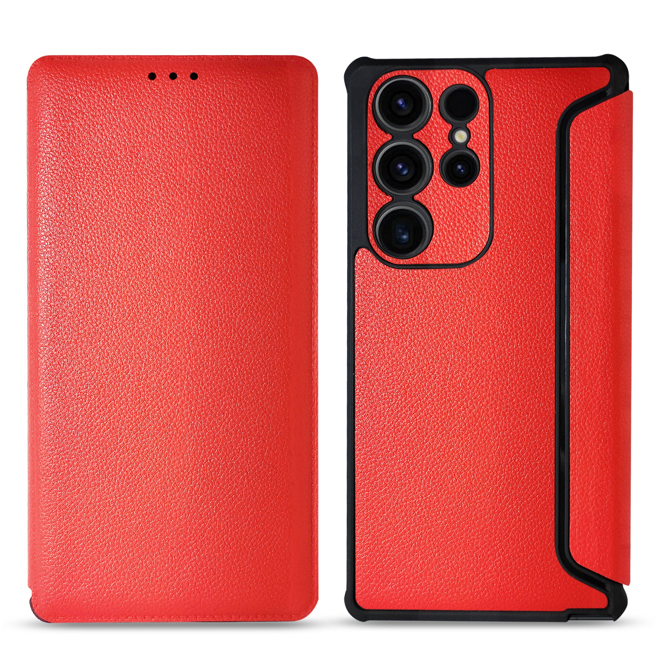 Wallet Phone Case Leather Magnetic Samsung Galaxy S23 Ultra Red Color