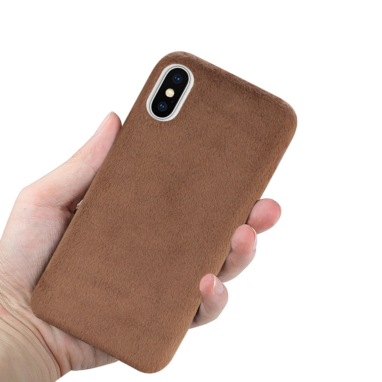 iPhone X/iPhone XS Fuzzy Fur Soft TPU Case In Brown