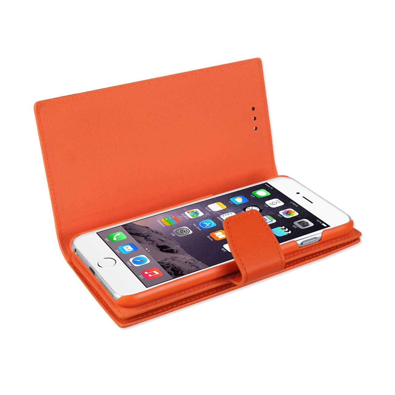 Wallet Case Genuine Leather RFID iPhone 6 Tangerine Color