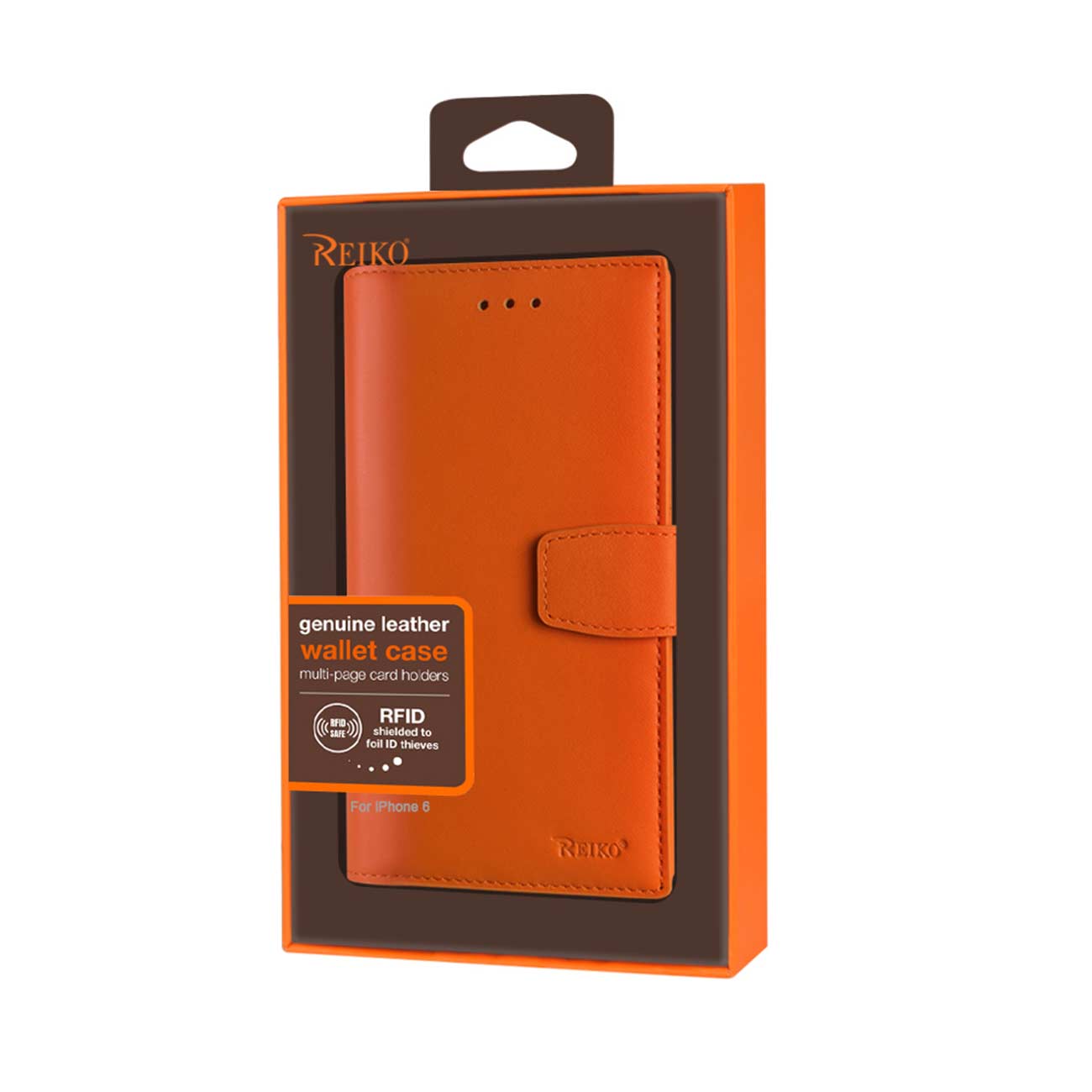 Wallet Case Genuine Leather RFID iPhone 6 Tangerine Color