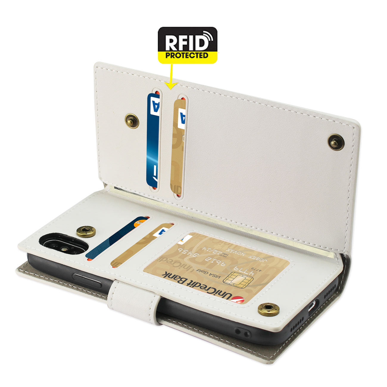 Wallet Case Genuine Leather With RFID Card Protection iPhone X/ iPhone XS Ivory Color