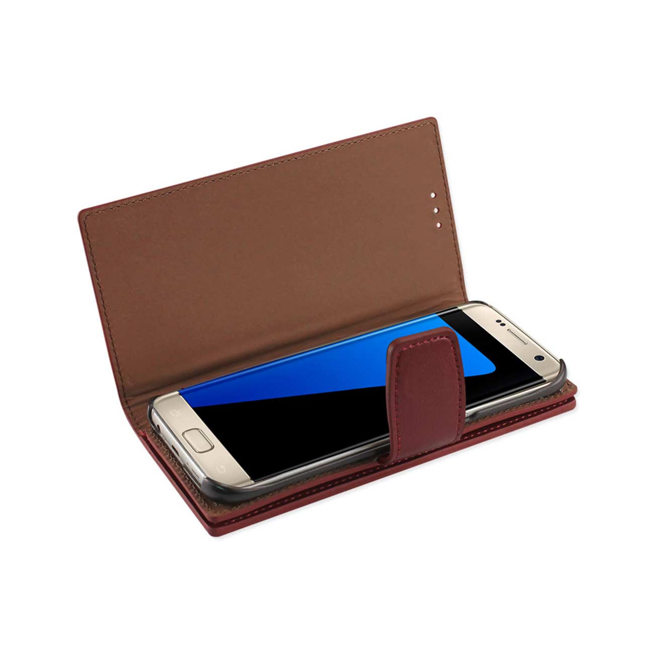 Wallet Case Genuine Leather RFID Samsung Galaxy S7 Edge Burgundy Color