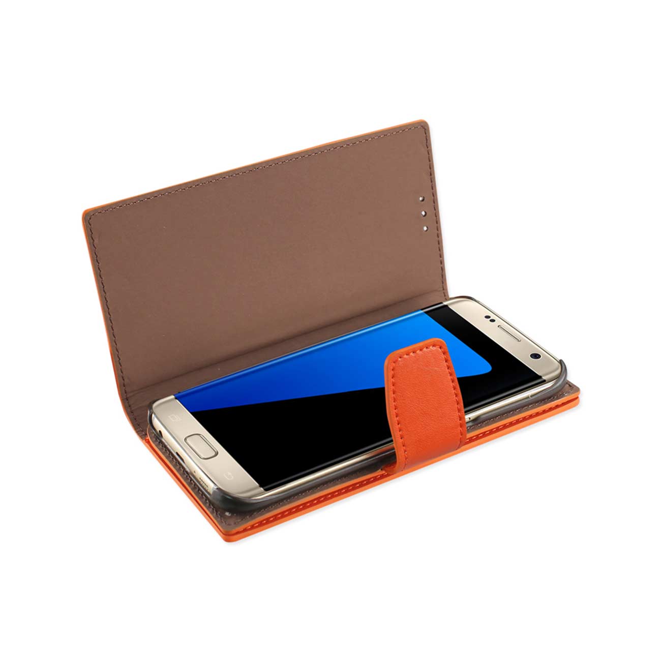 Wallet Case Genuine Leather RFID Samsung Galaxy S7 Edge Tangerine Color