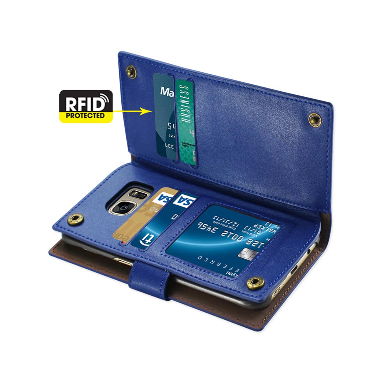 Wallet Case Genuine Leather RFID Samsung Galaxy S7 Edge Ultramarine Color
