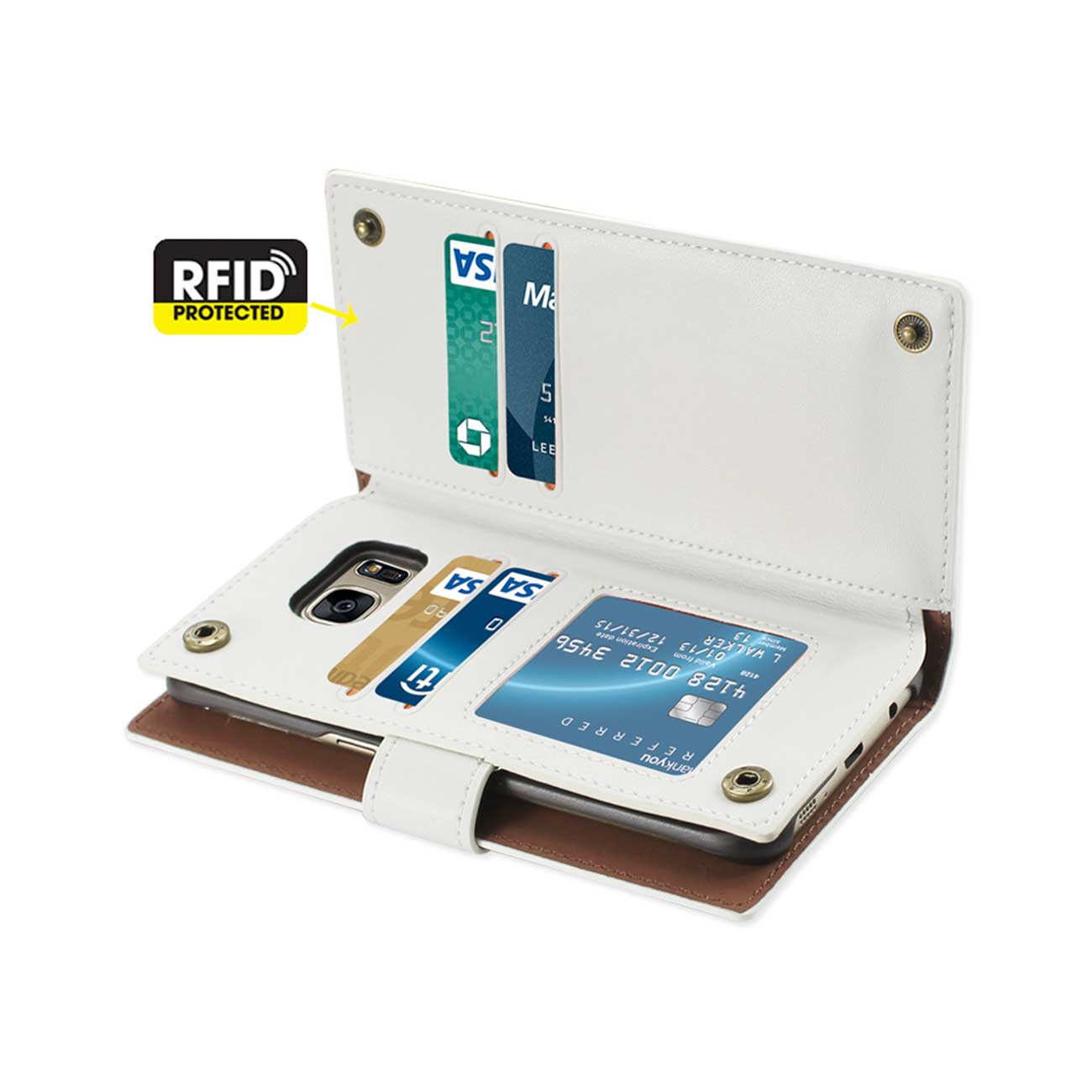 Wallet Case Genuine Leather RFID Samsung Galaxy S7 Ivory Color