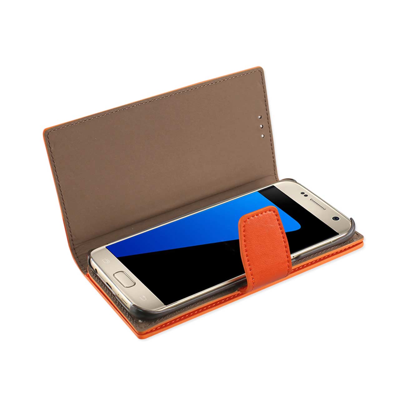 Wallet Case Genuine Leather RFID Samsung Galaxy S7 Tangerine Color