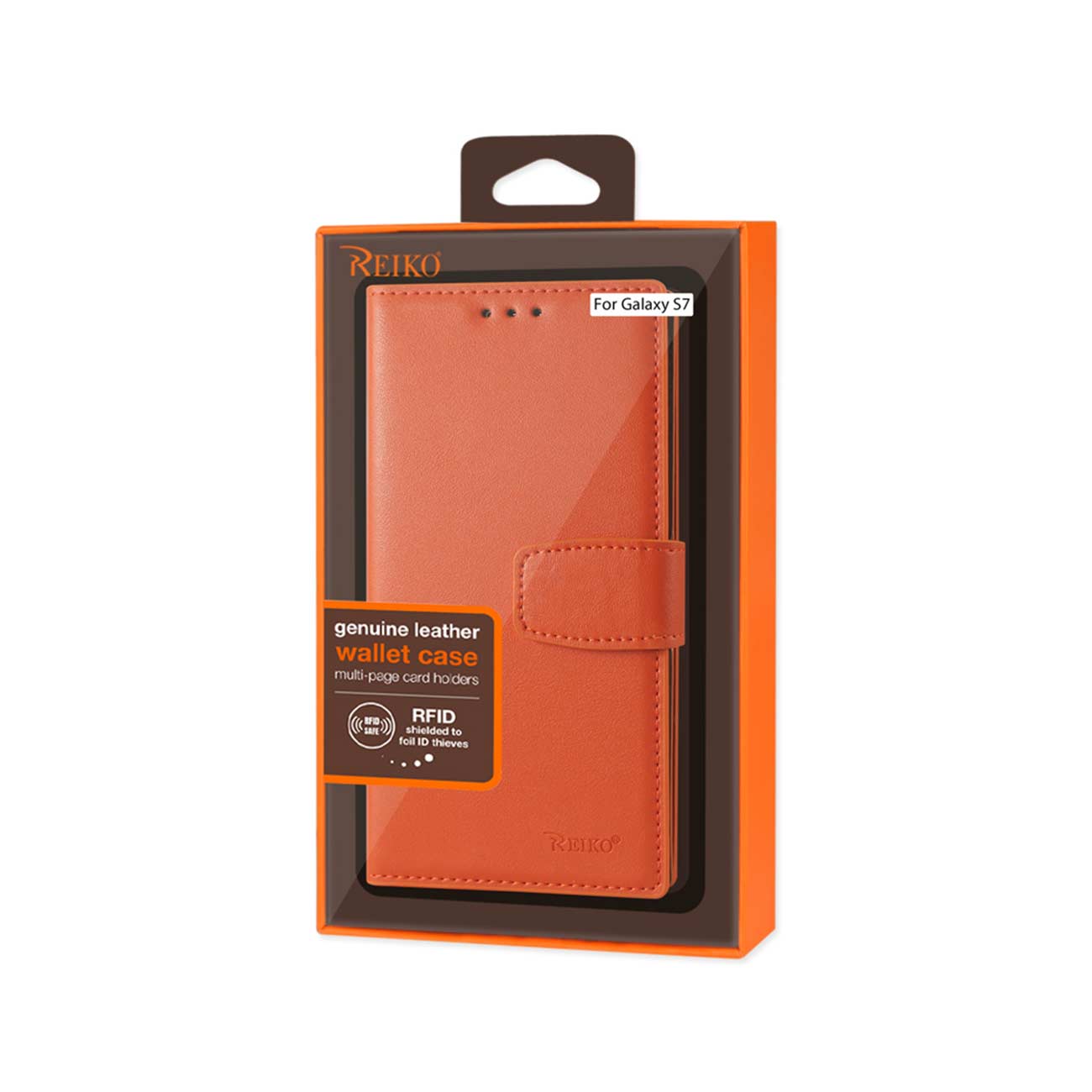 Wallet Case Genuine Leather RFID Samsung Galaxy S7 Tangerine Color