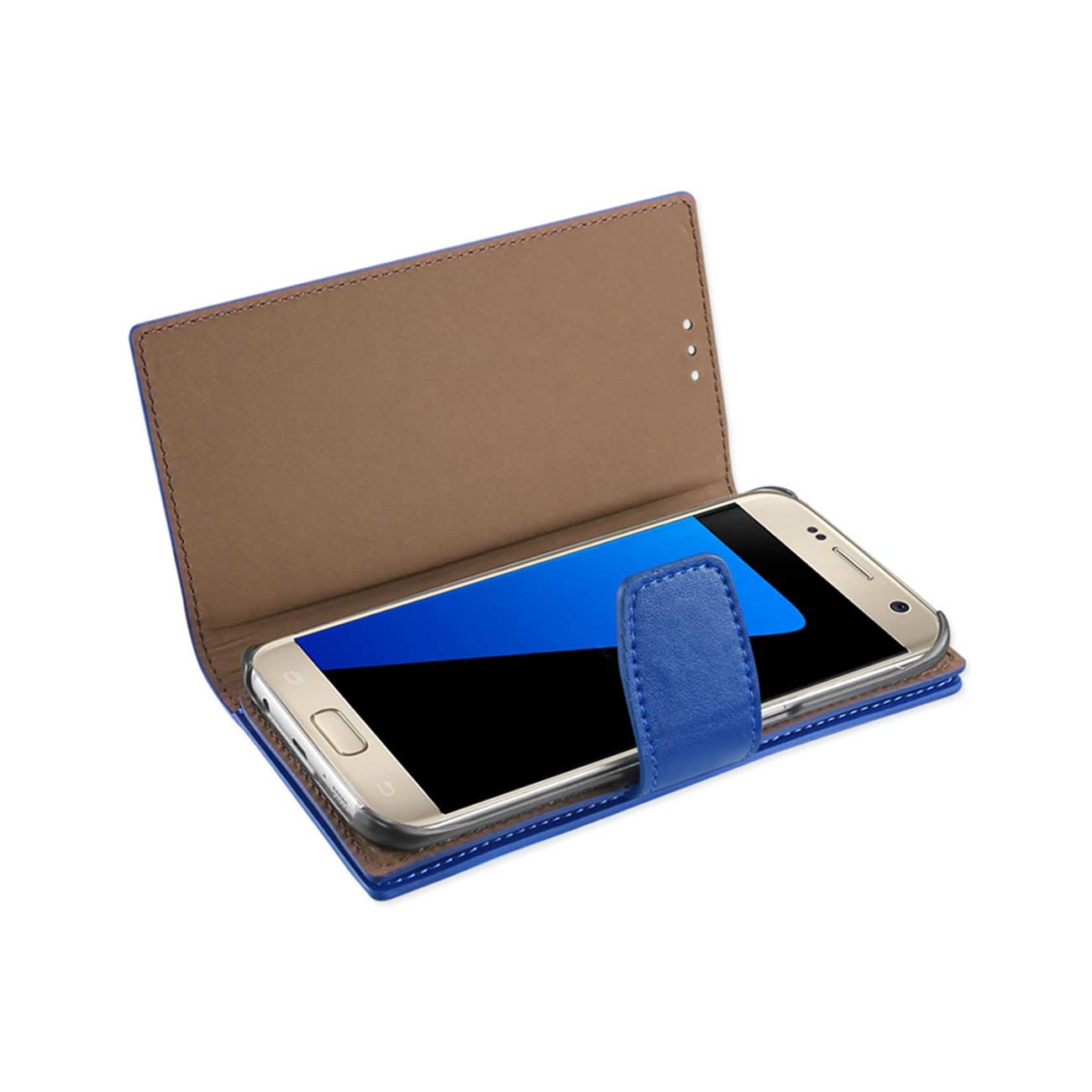 Wallet Case Genuine Leather RFID Samsung Galaxy S7 Ultramarine Color