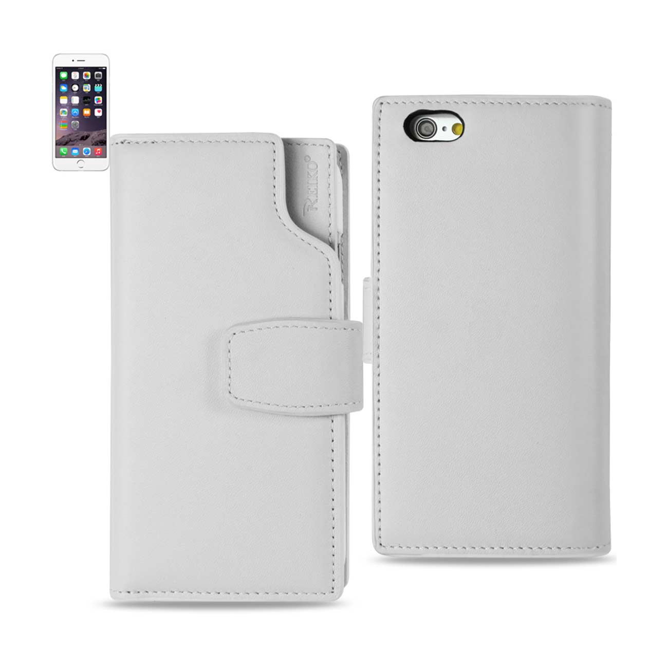 Wallet Case Genuine Leather With Open Thumb Cut iPhone 6 Plus Ivory Color