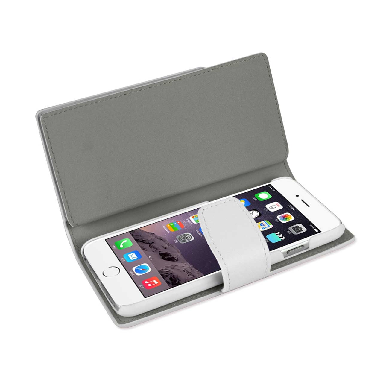 Wallet Case Genuine Leather With Open Thumb Cut iPhone 6 Ivory Color