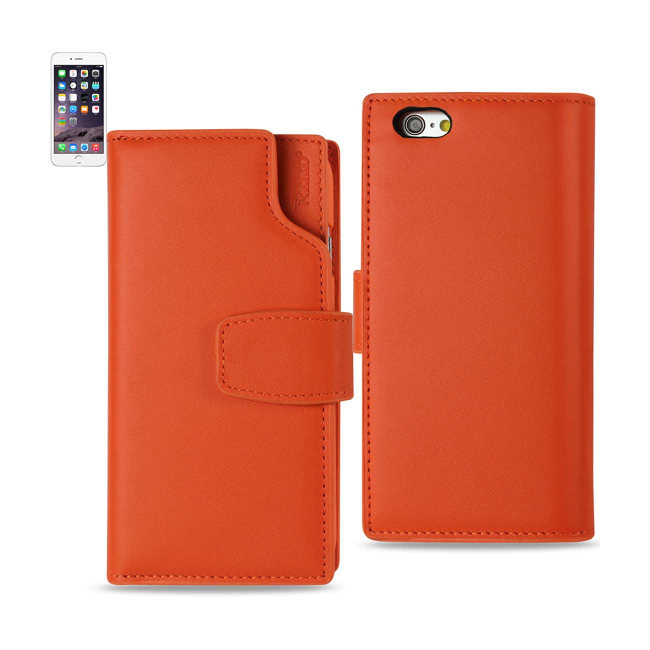 Wallet Case Genuine Leather With Open Thumb Cut iPhone 6 Tangerine Color
