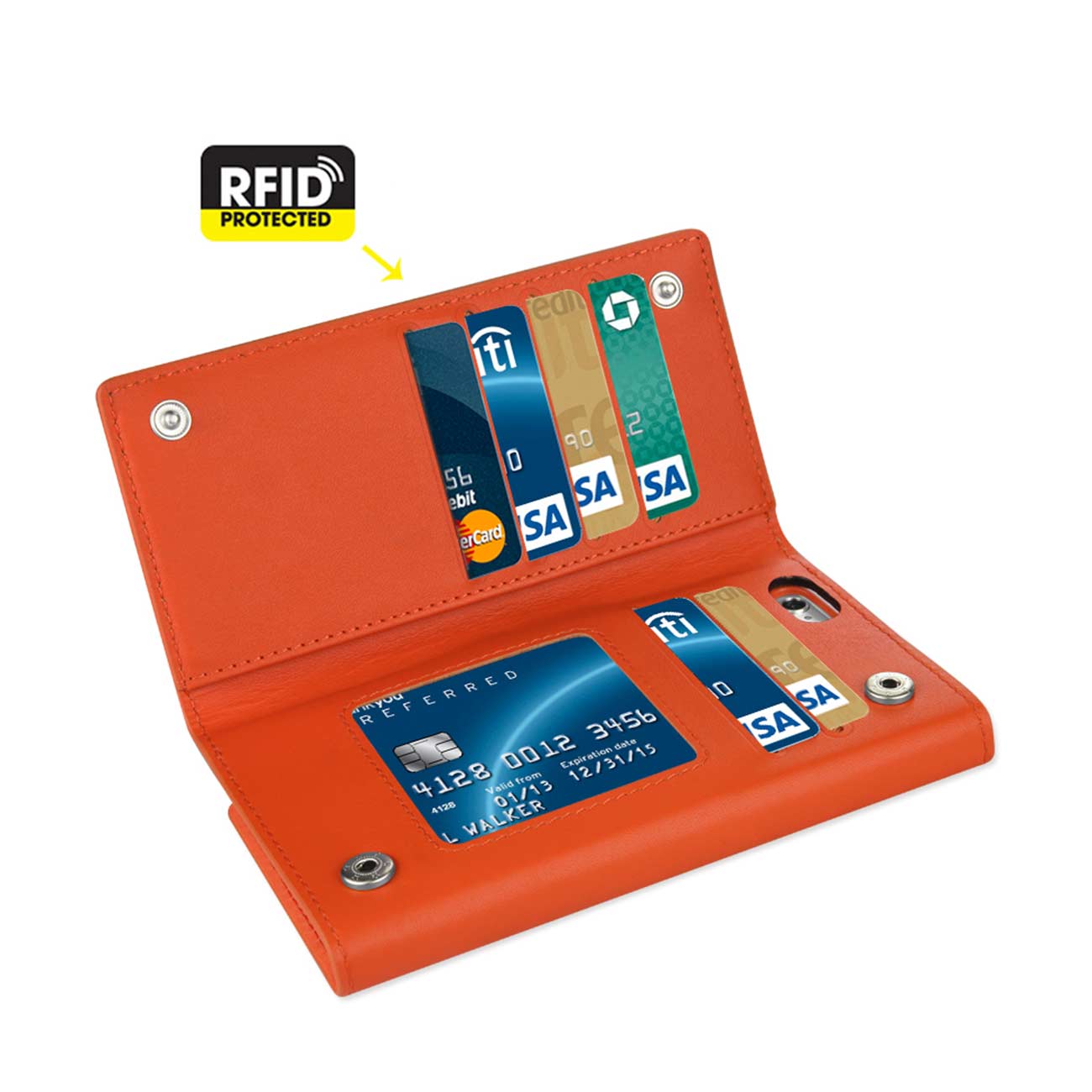 iPhone 6 Plus Genuine Leather Rfid Wallet Case In Tangerine