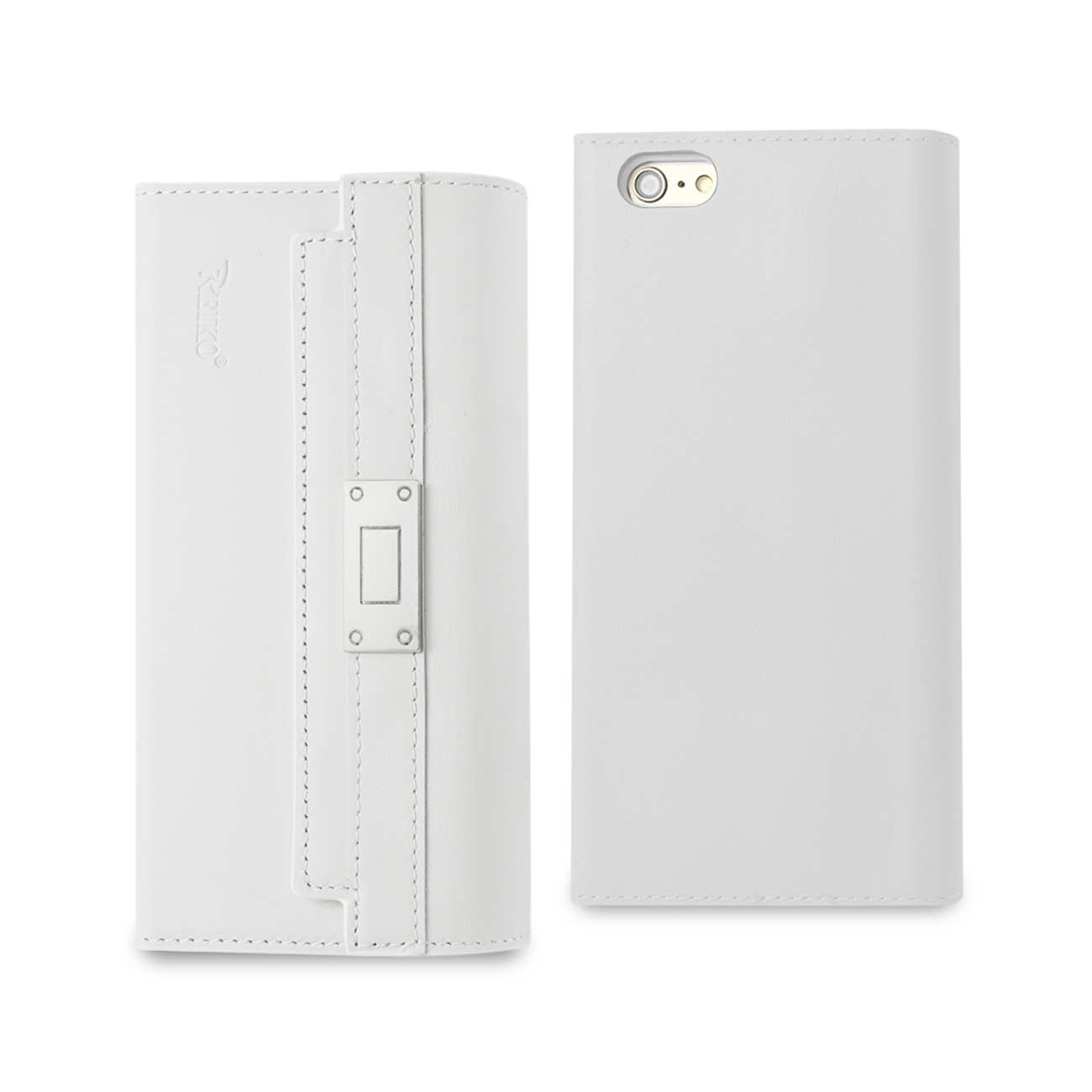 Wallet Case Genuine Leather RFID Metal Buckle Belt iPhone 6S Plus Ivory Color
