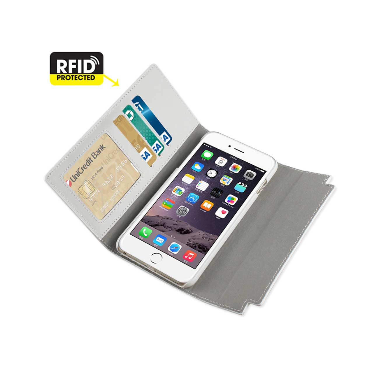 Wallet Case Genuine Leather RFID Metal Buckle Belt iPhone 6S Plus Ivory Color