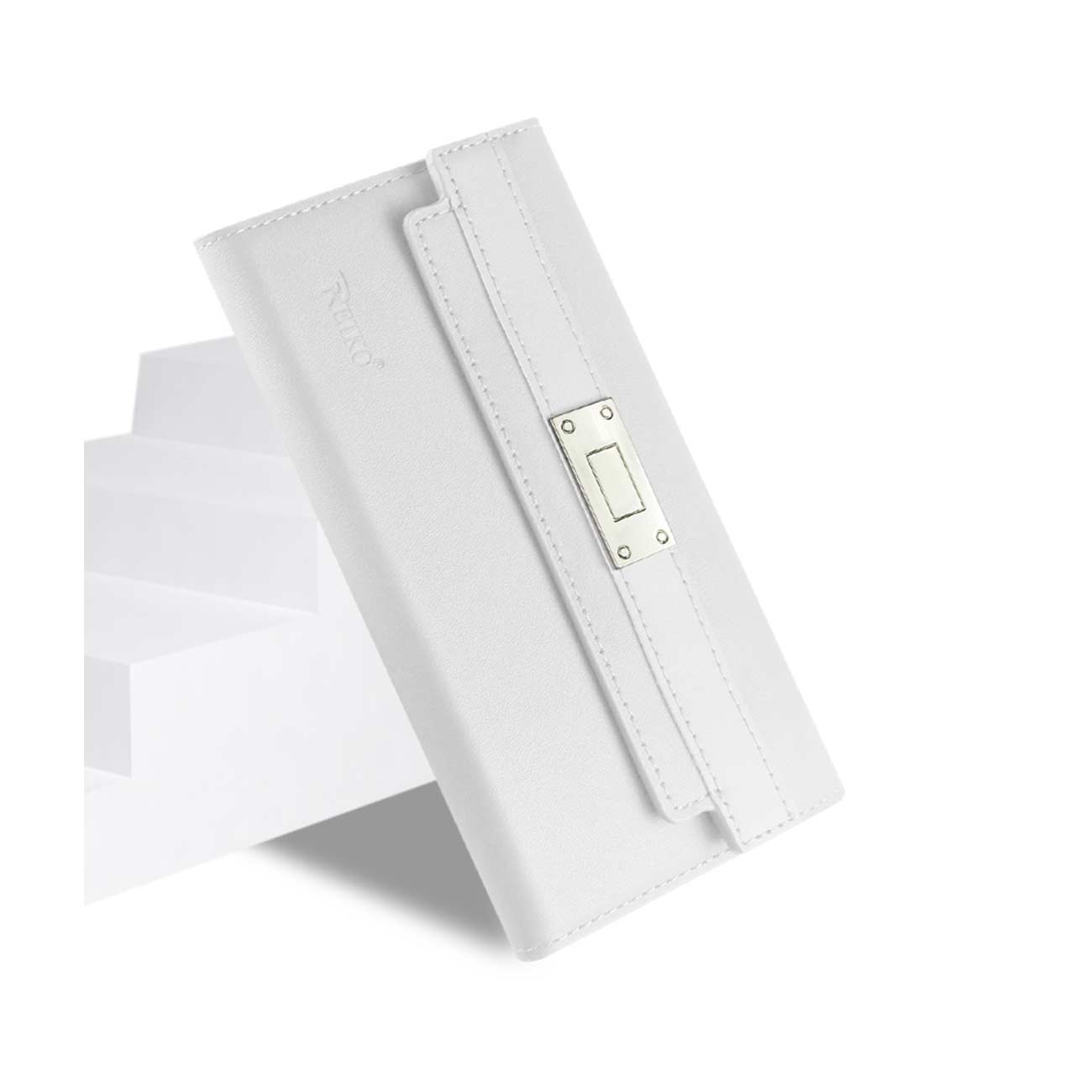 Wallet Case Genuine Leather RFID Metal Buckle Belt iPhone 6S Plus Ivory Color