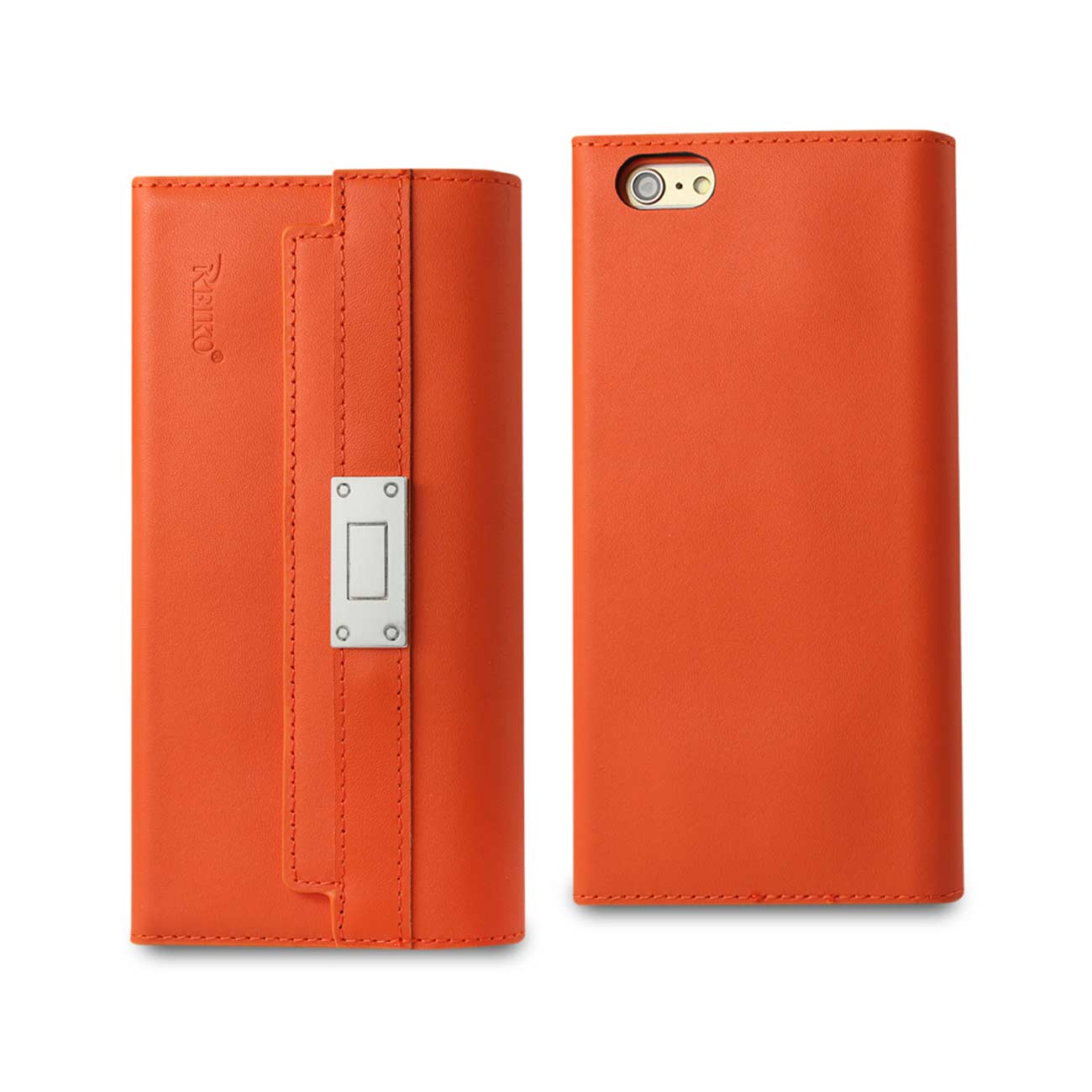 Wallet Case Genuine Leather RFID Metal Buckle Belt iPhone 6S Plus Tangerine Color