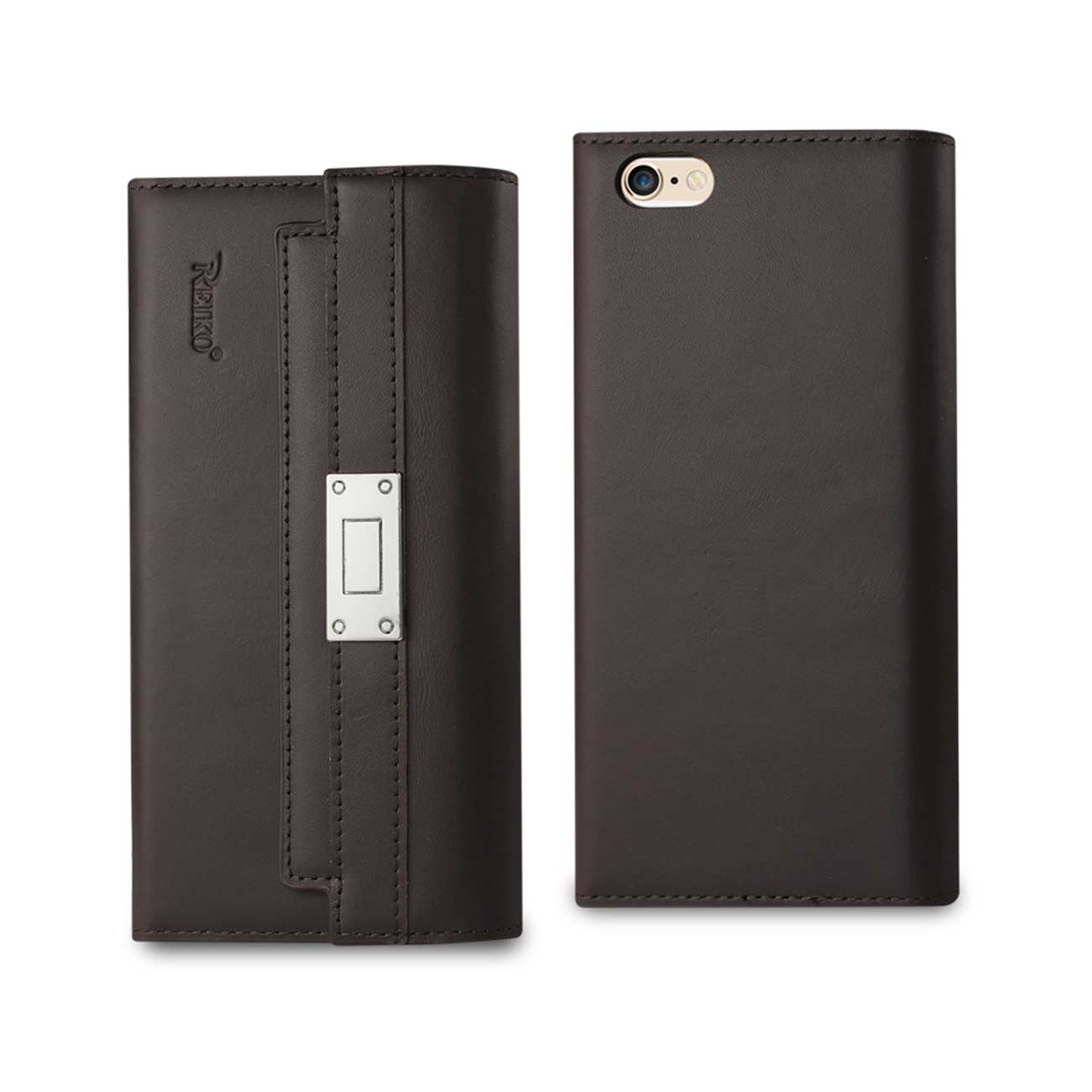 Wallet Case Genuine Leather RFID Metal Buckle Belt iPhone 6S Plus Umber Color