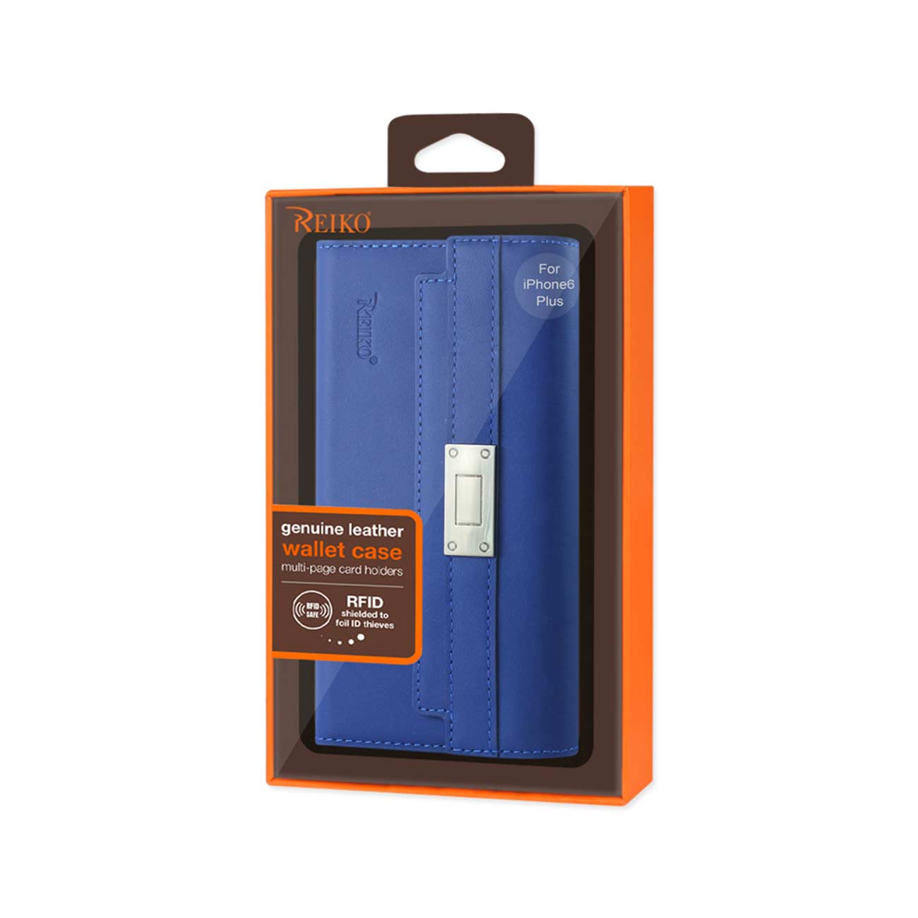 Wallet Case Genuine Leather RFID Metal Buckle Belt iPhone 6S Plus Ultramarine Color