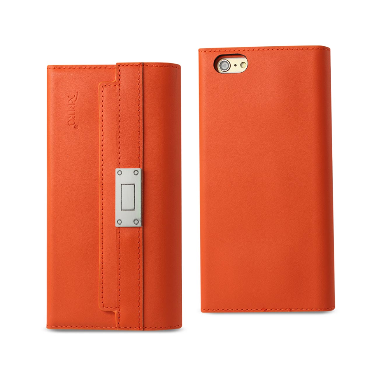 Wallet Case Genuine Leather RFID Metal Buckle Belt iPhone 6S Tangerine Color
