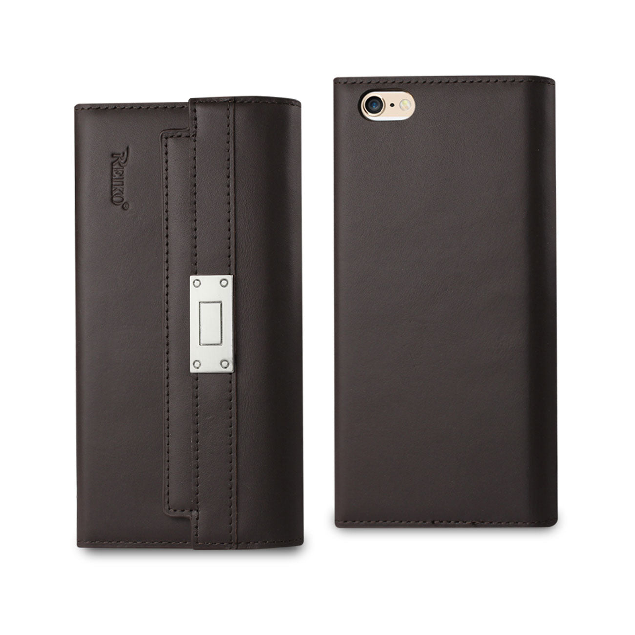 Wallet Case Genuine Leather RFID Metal Buckle Belt iPhone 6S Umber Color