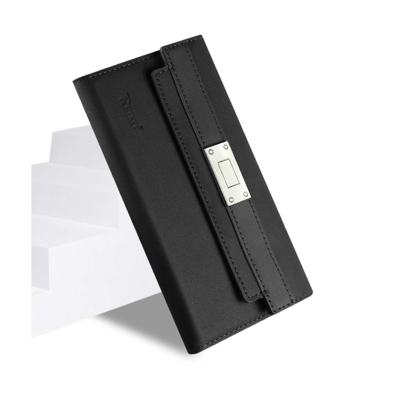 Wallet Case Genuine Leather RFID Metal Buckle Belt Samsung Galaxy Note 5 Black Color
