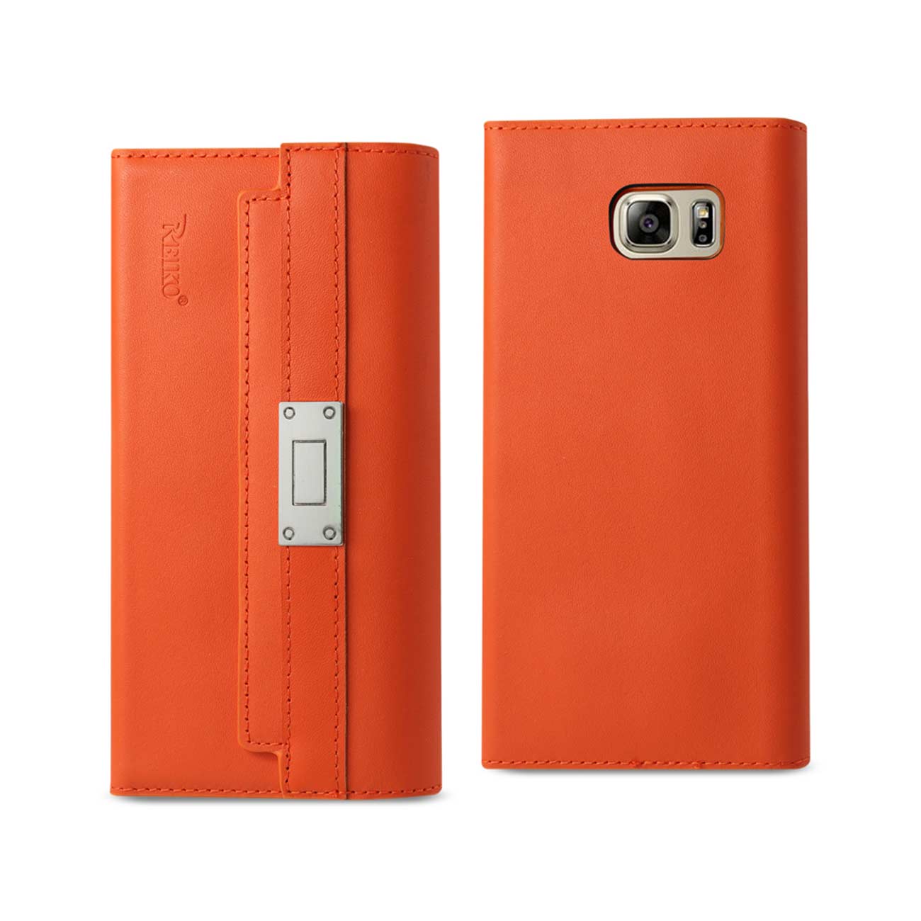 Wallet Case Genuine Leather RFID Metal Buckle Belt Samsung Galaxy Note 5 Tangerine Color