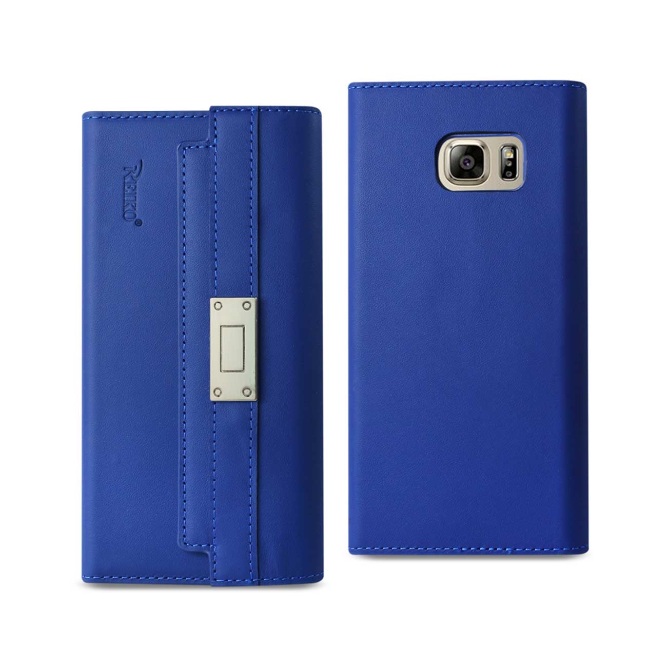 Wallet Case Genuine Leather RFID Metal Buckle Belt Samsung Galaxy Note 5 Ultramarine Color