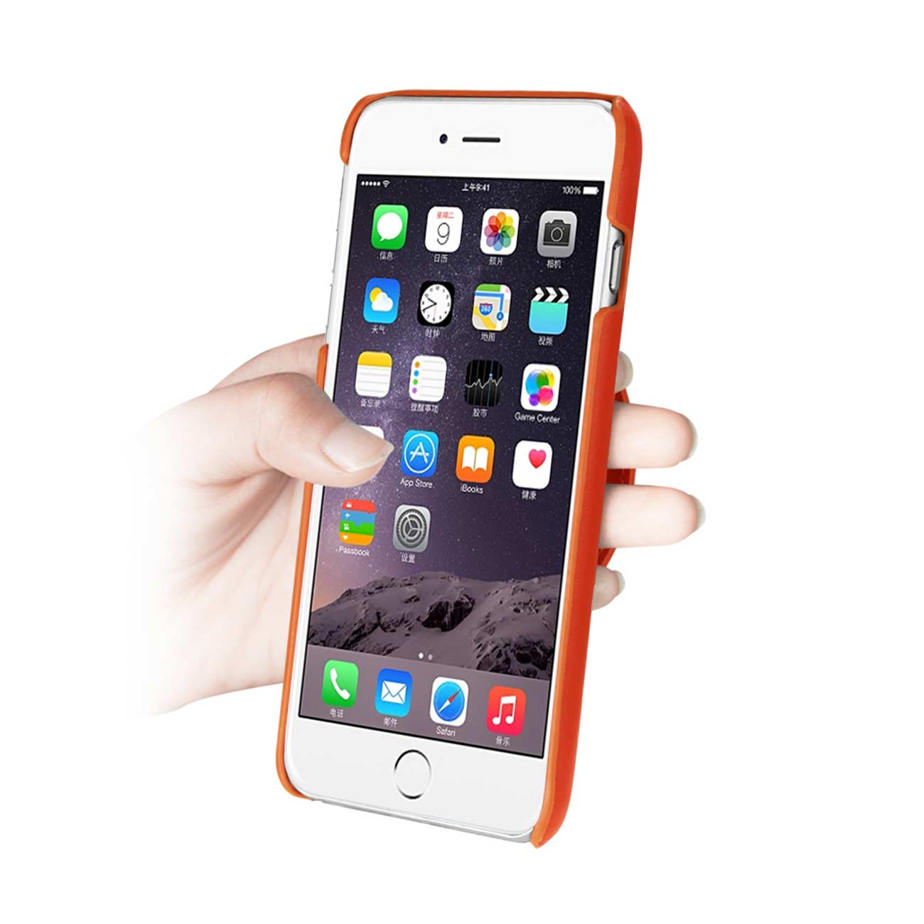 Case Genuine Leather Hand Strap iPhone 6 Plus Tangerine Color
