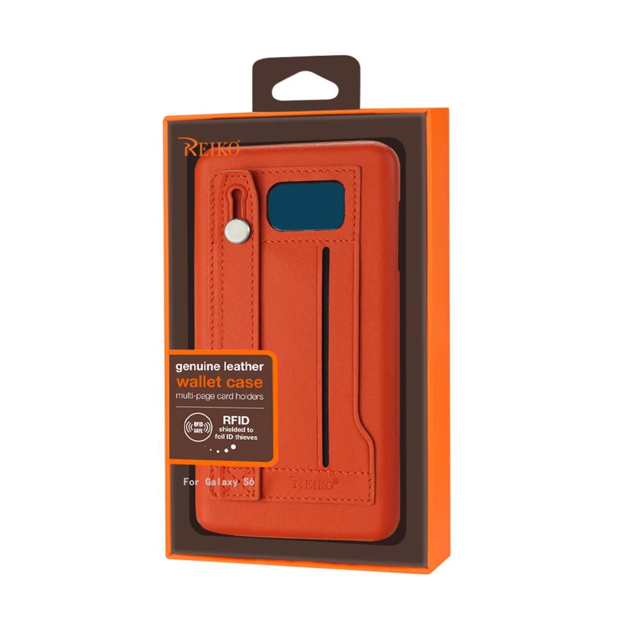 Samsung Galaxy S6 Genuine Leather Hand Strap Case In Tangerine