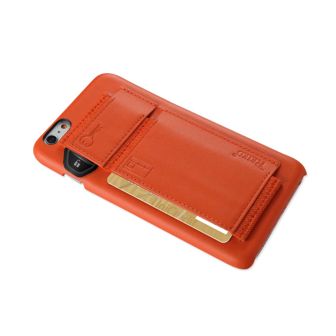 iPhone 6 Plus Rfid Genuine Leather Case Protection And Key Holder In Tangerine